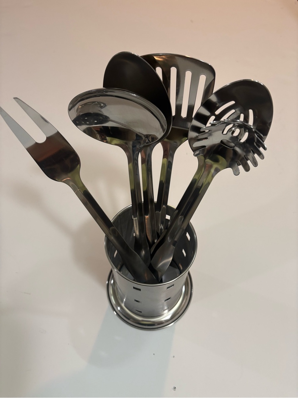 Stainless Steel Kitchen Utensil Set with Holder - Silver